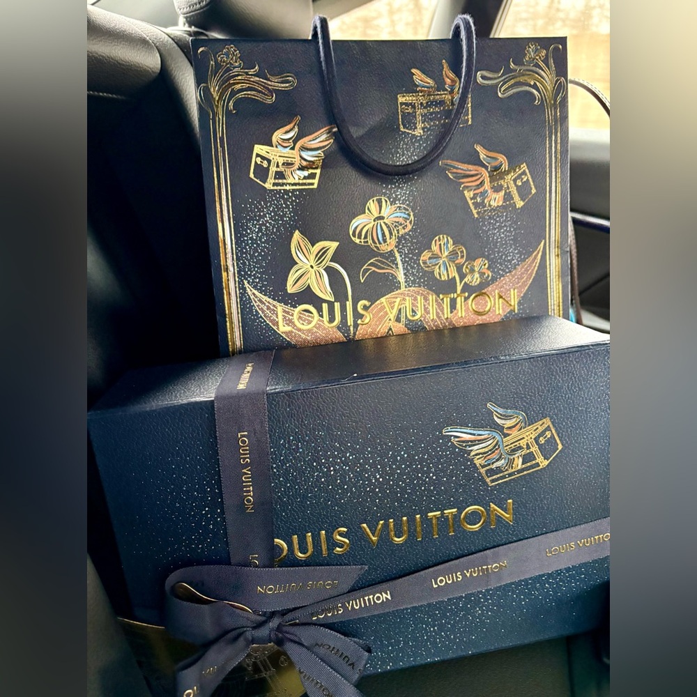 Louis Vuitton Limited Edition Blue and Gold Shopping Bag and Box
